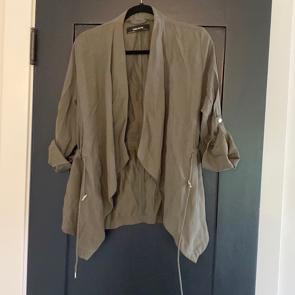 Women’s Zara Lightweight Open Army Green Jacket Sz M